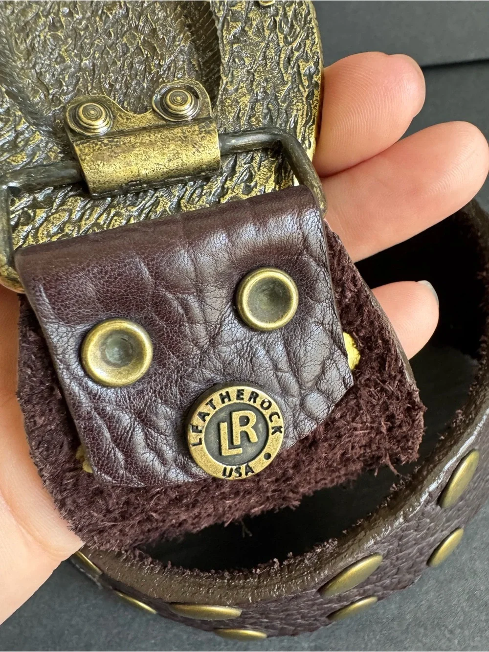 Leatherock Brown Studded Leather Belt Embellished Buckle Festival Cowgirl Medium
